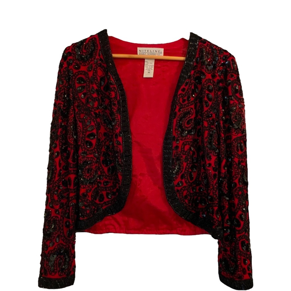 Niteline Vintage Beaded Sequins jacket Black Red Size M